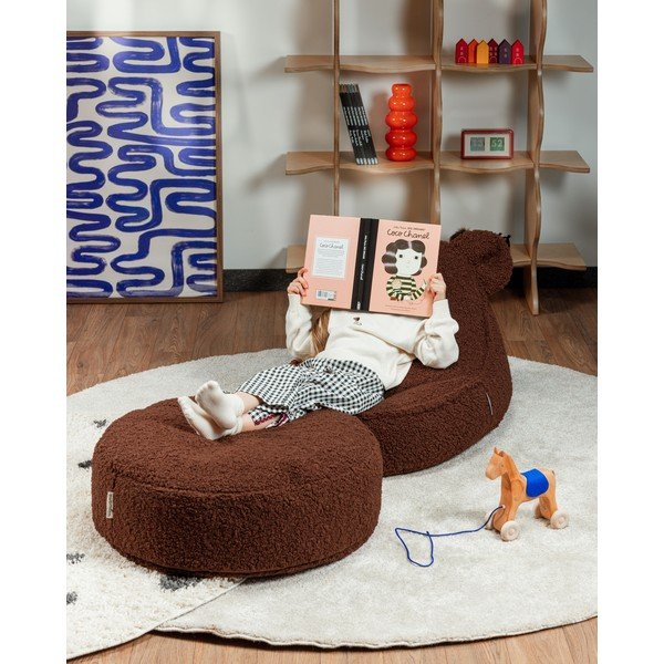 Temno rjava otroška vreča za sedenje iz tkanine bouclé Warm Hazel – Wigiwama-image-2