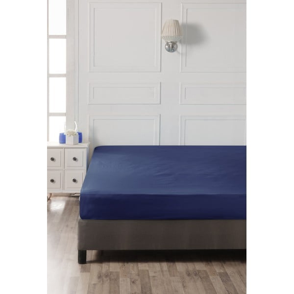 Temno modra napenjalna bombažna rjuha 140x200 cm – Mijolnir-image-2