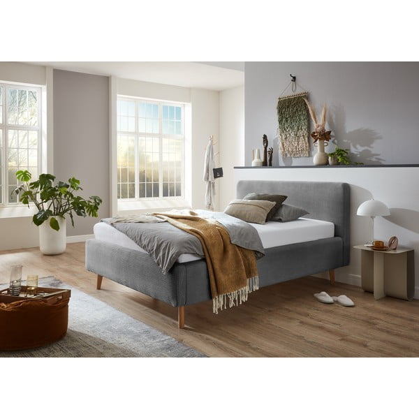 Siva oblazinjena postelja brez letvenega dna 120x200 cm Mattis – Meise Möbel-image-1