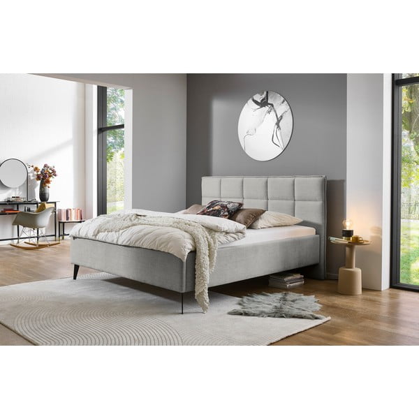 Svetlo siva oblazinjena zakonska postelja brez letvenega dna 180x200 cm Paulo – Meise Möbel-image-1