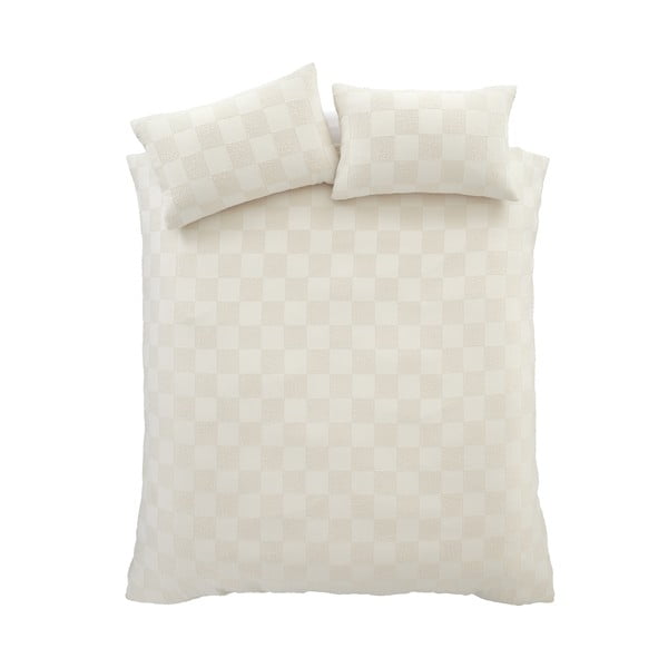 Kremno bela bouclé podaljšana posteljnina za zakonsko posteljo 230x220 cm Cosy Checkerboard – Catherine Lansfield