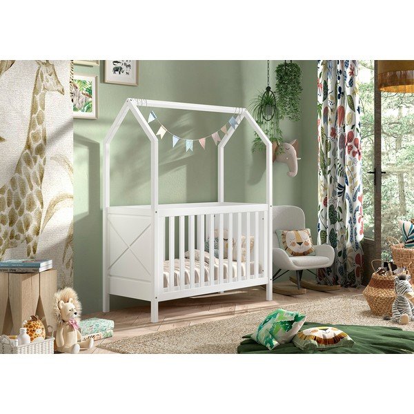 Bela otroška posteljica iz masivnega bora z nastavljivo višino 60x120 cm Scott – Vipack-image-1