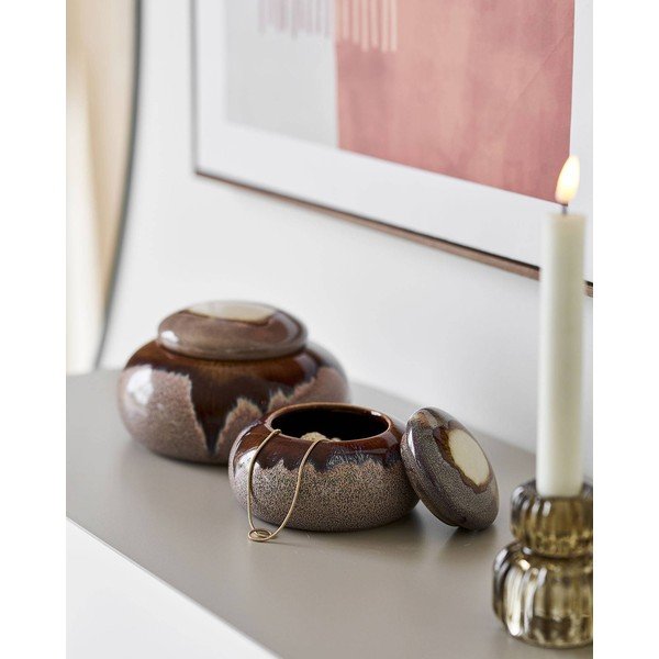 Rjave dekorativne keramične škatle za shranjevanje v kompletu 2 ks ø 15x8,5 cm – House Nordic-image-1