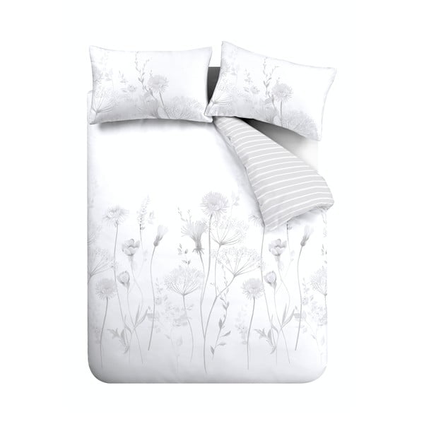 Bela in siva posteljnina Catherine Lansfield Meadowsweet Floral, 135 x 200 cm