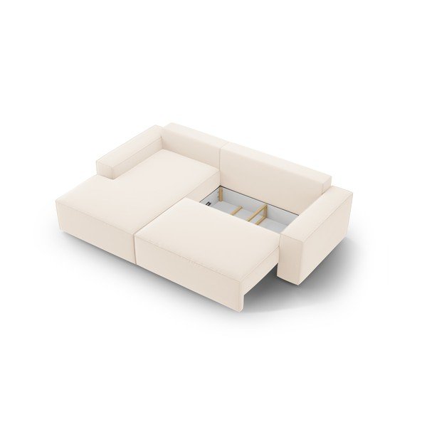 Bež žametna raztegljiva/s prostorom za shranjevanje kotna sedežna garnitura (levi kot/z ležalnikom) Jodie – Micadoni -image-4