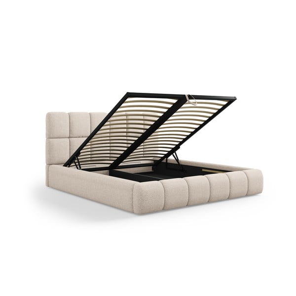 Bež oblazinjena zakonska postelja s prostorom za shranjevanje z letvenim dnom 180x200 cm Bellis – Micadoni Home-image-2