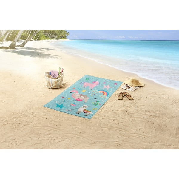 Modra otroška žametna brisača za na plažo 75x150 cm Moody – Good Morning-image-1