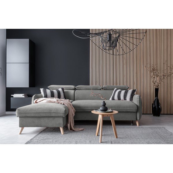 Svetlo siva žametna raztegljiva kotna sedežna garnitura (levi kot) Sweet Harmony – Miuform-image-1