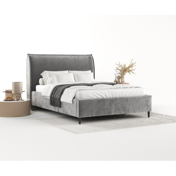 Siva oblazinjena zakonska postelja s prostorom za shranjevanje z letvenim dnom 180x200 cm Shell – Maison de Rêve-image-1