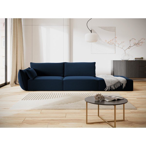 Temno modra žametna sedežna garnitura levi kot 264 cm Vanda – Mazzini Sofas-image-1
