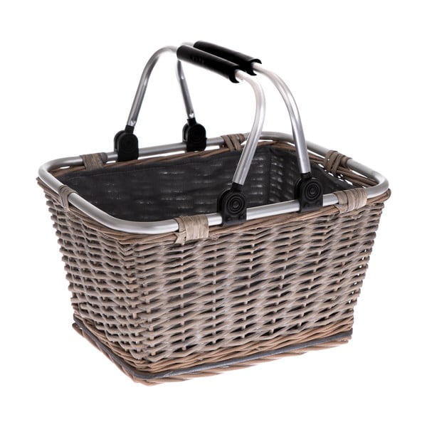 Siva pletena košara za piknik s kovinskimi ročaji Dakls Riverra