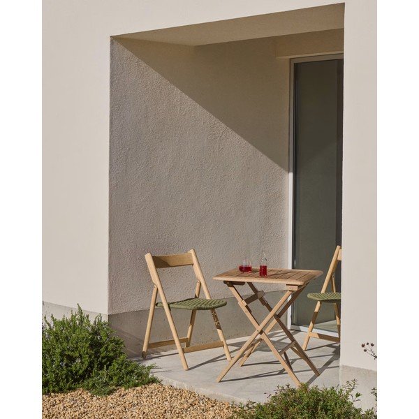 Leseni vrtni stol v zeleni in naravni barvi Dandara - Kave Home-image-3