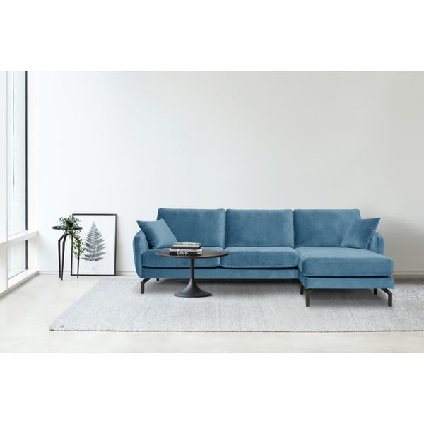 Modra kotna žametna sedežna garnitura Scandic Magic, desni kot-image-1