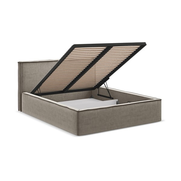 Sivorjava oblazinjena zakonska postelja s prostorom za shranjevanje z letvenim dnom 180x200 cm Anani – Makamii-image-2