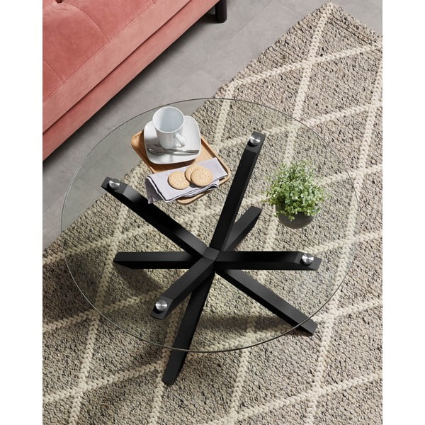 Črna okrogla mizica s stekleno mizno ploščo ø 82 cm Argo – Kave Home-image-1