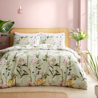 Svetlo zelena enojna bombažna posteljnina 135x200 cm Exotic Floral – RHS