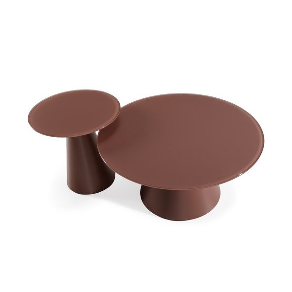 Rjave okrogle mizice v kompletu 2 ks s stekleno mizno ploščo ø 80 cm Vida – MOME-image-4