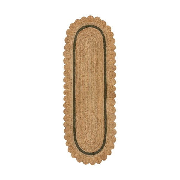 Temno zelen/naraven ročno tkan tekač iz jute 80x230 cm Grace Green – Flair Rugs