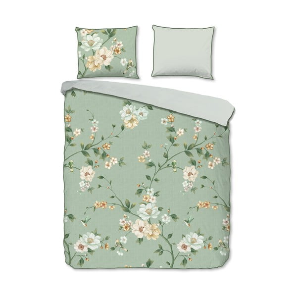 Zelena podaljšana posteljnina za zakonsko posteljo iz bombažnega satena 200x220 cm Sizena – Descanso