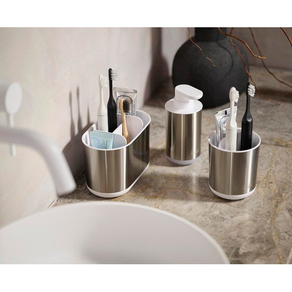 Stojalo za zobne ščetke iz nerjavečega jekla v srebrni barvi Duo Steel – Joseph Joseph-image-4