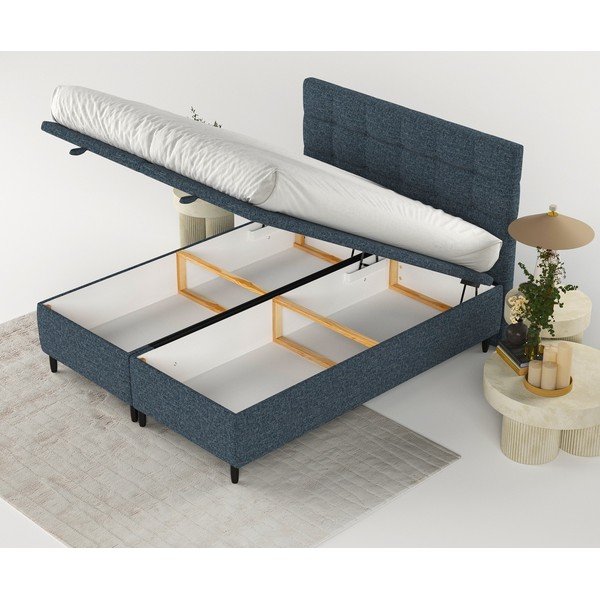 Temno modra oblazinjena zakonska postelja s prostorom za shranjevanje 180x200 cm Senses – Maison de Rêve-image-2