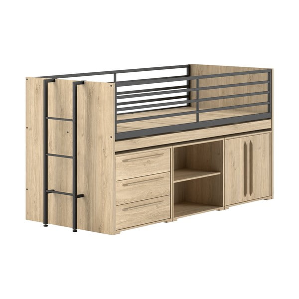 Dvignjena otroška postelja s prostorom za shranjevanje z letvenim dnom 90x200 cm v naravni barvi Sam – Vipack