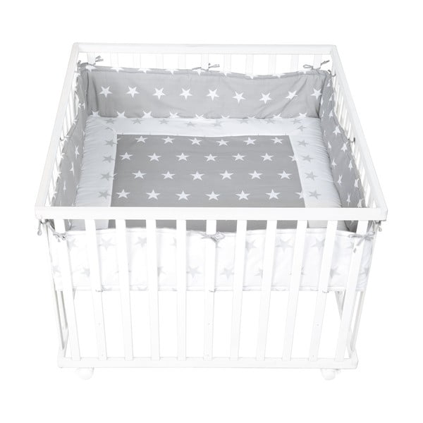 Bela/siva zaščitna obroba za posteljico iz mešanice bombaža 96 cm Little Stars – Roba-image-1