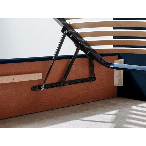 Temno modra oblazinjena zakonska postelja s prostorom za shranjevanje in letvenim dnom 160x200 cm Palmyre - Bobochic Paris-image-4