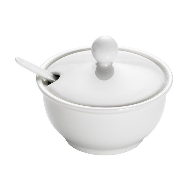 Bela porcelanasta posoda za sladkor z žlico Maxwell & Williams Basic