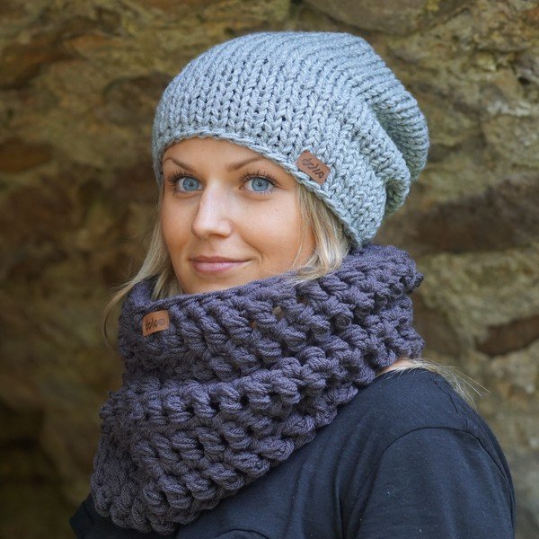 Ročno pletena kapa DOKE Grey Beanie-image-2