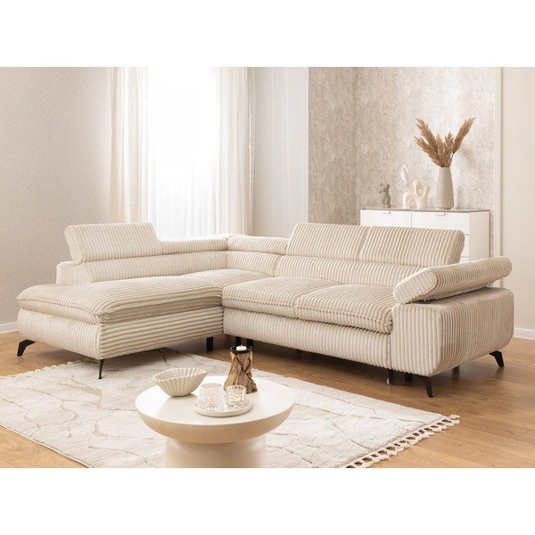 Bež kotna sedežna garnitura iz rebrastega žameta (levi kot/v obliki črke L) Marbeya  – Ropez-image-1