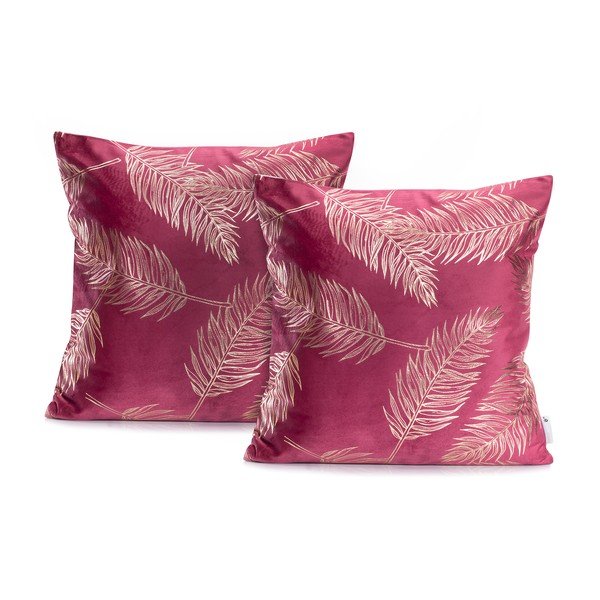 Komplet 2 rožnatih prevlek za blazine DecoKing Golden Leafes Pink, 45 x 45 cm-image-1