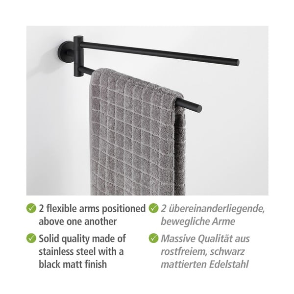 Mat črno držalo za brisače iz nerjavečega jekla z namestitvijo brez vrtanja Bosio – Wenko-image-3