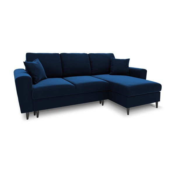 Modra žametna raztegljiva kotna sedežna garnitura s prostorom za shranjevanje Kyoto – Cosmopolitan Design