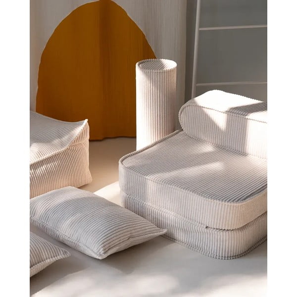 Kremno bela otroška sedežna blazina iz rebrastega žameta Roll – Wigiwama-image-1