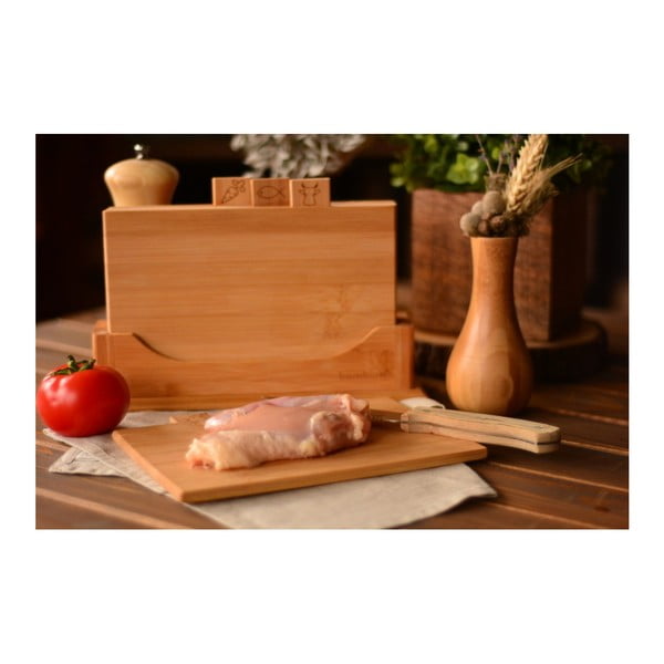 Komplet 4 bambusovih desk za rezanje s stojalom Bambum Tapenade-image-2