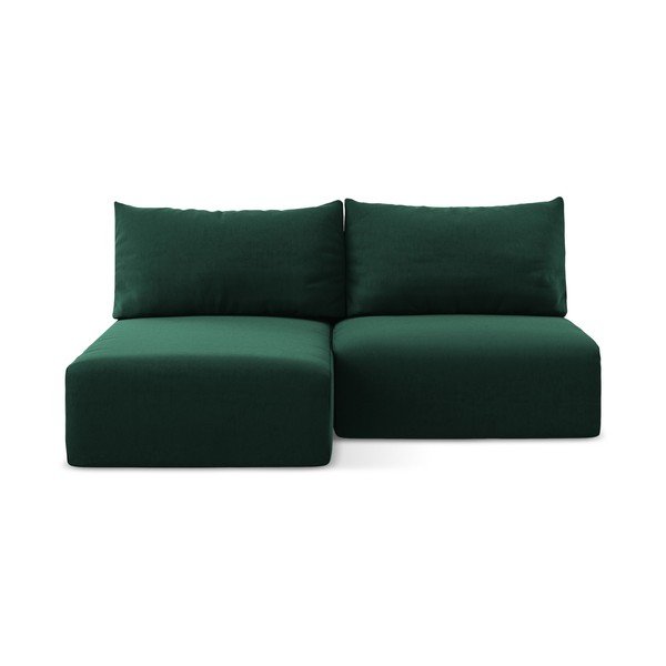 Temno zelena žametna raztegljiva/s prostorom za shranjevanje kotna sedežna garnitura (levi kot/z ležalnikom) Kalena – Makamii