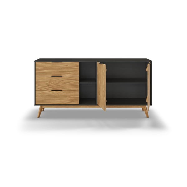 Črna/naravna nizka komoda iz masivnega bora 165x80 cm Lavis – Marckeric-image-4