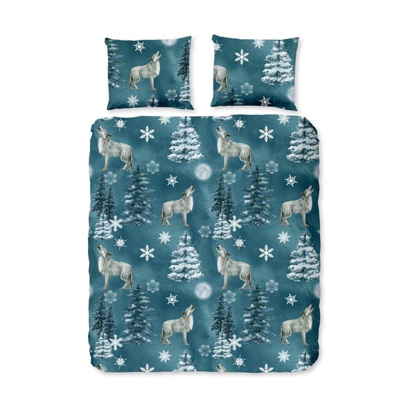 Modrozelena flanelna posteljnina za zakonsko posteljo/podaljšana 200x220 cm Midnight – Good Morning