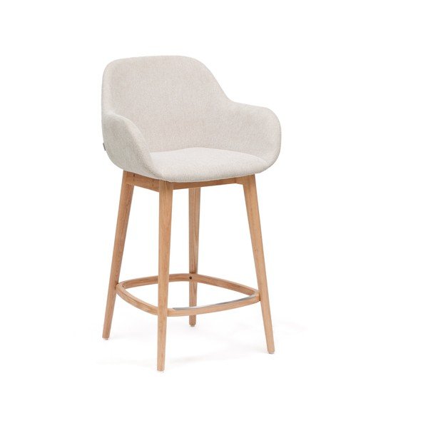 Bež oblazinjen barski stol z nasloni za roke (višina sedeža 66 cm) Konna – Kave Home