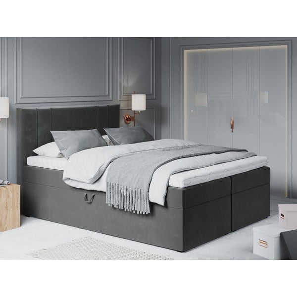 Temno siva žametna zakonska postelja Mazzini Beds Afra, 200 x 200 cm-image-1