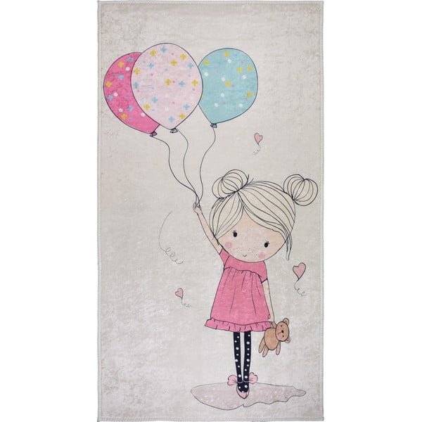 Rožnata/slonokoščena pralna otroška preproga 100x160 cm Girl & Baloons – Vitaus