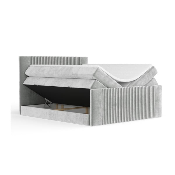 Svetlo siva boxspring postelja s prostorom za shranjevanje 140x200 cm Bergamo – Maison de Rêve-image-2