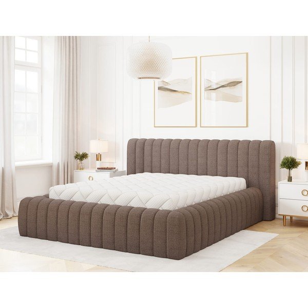 Rjava oblazinjena zakonska postelja s prostorom za shranjevanje in z letvenim dnom 140x200 cm Carilla – ELTAP-image-3