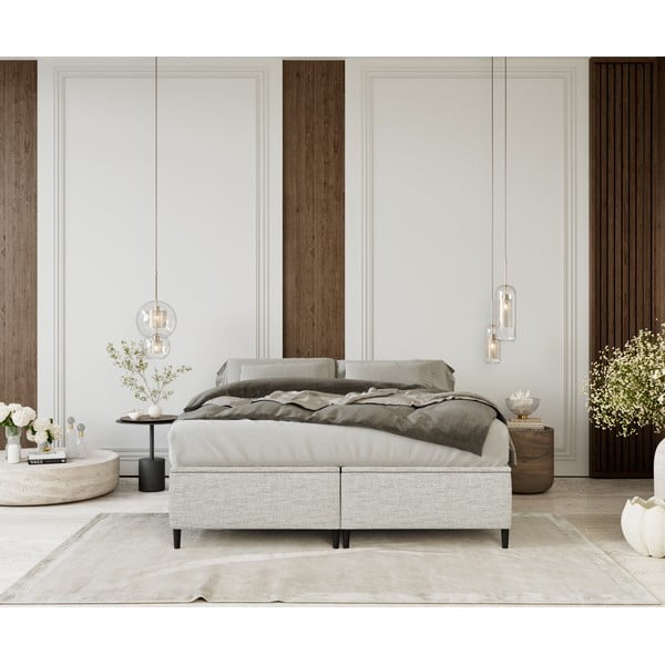 Svetlo siva oblazinjena zakonska postelja s prostorom za shranjevanje 200x200 cm Tate – Maison de Rêve-image-3