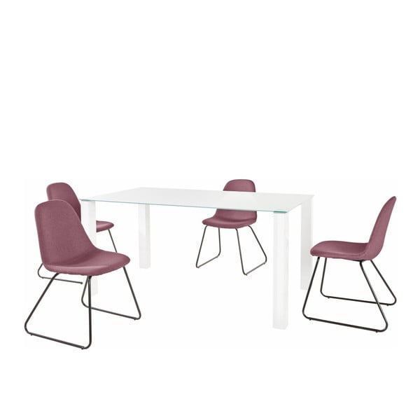 Komplet bele jedilne mize in 4 rdečih jedilnih stolov Støraa Dante Colombo Duro