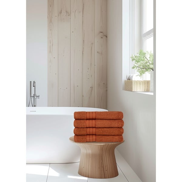 Opečnato oranžne frotirne bombažne brisače v kompletu 4 ks 50x100 cm – Good Morning-image-3