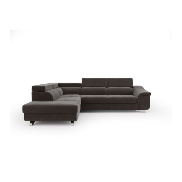 Temno rjava kotna raztegljiva sedežna garnitura z žametno prevleko Windsor & Co Sofas Apollon, levi kot