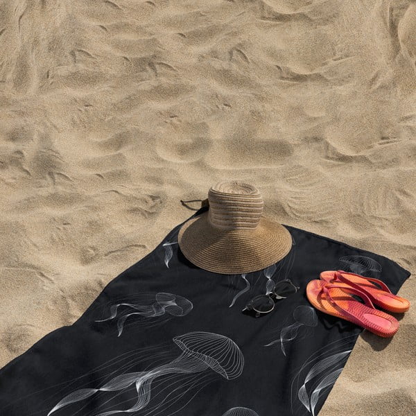 Črno-bela brisača za plažo 90x180 cm Jellyfish - DecoKing-image-4