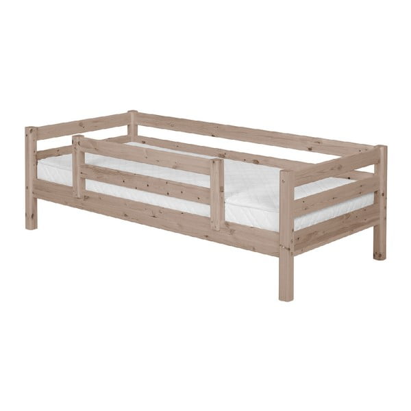 Rjava otroška postelja iz borovega lesa z zaščitno pregrado Flexa Classic, 90 x 200 cm